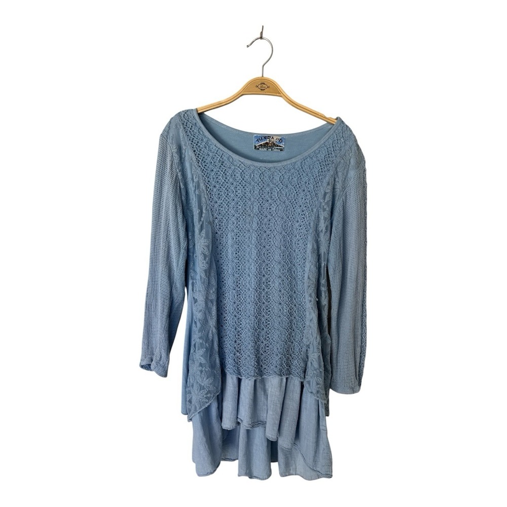 Tienda Ho Boho Indie Cotton Blend Blue Knit Lace Top One Size